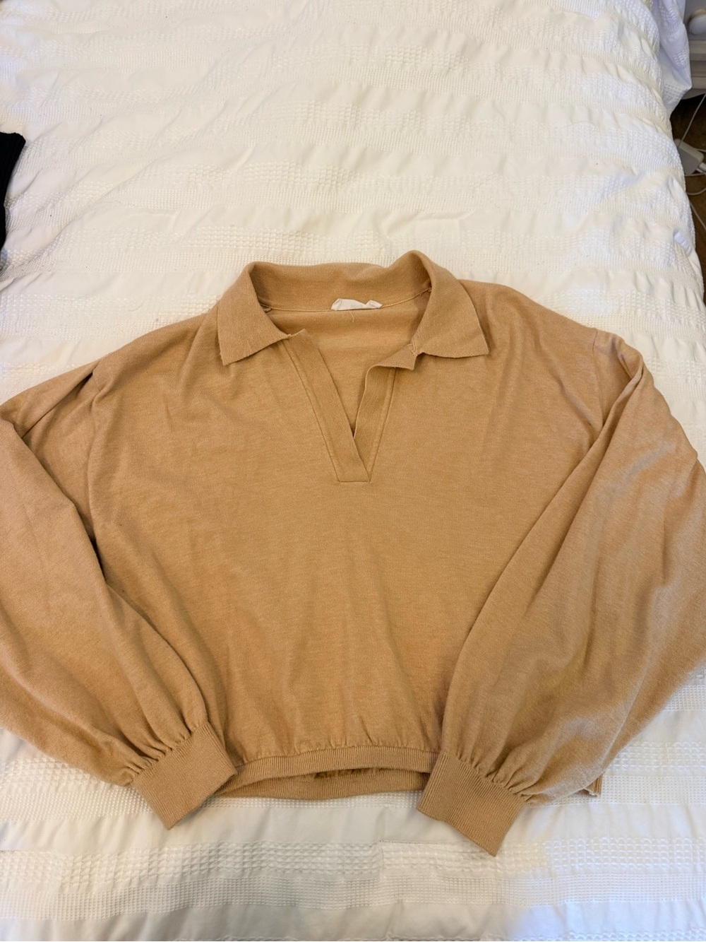 Women's Long Sleeve Polo Sweater - Tan